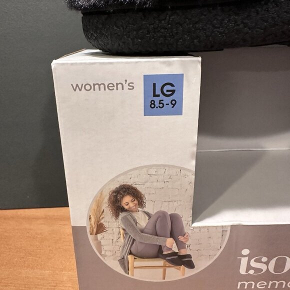 Isotoner Women's Memory Foam Black Slippers L 8.5 - 9 Eco Comfort Hoodback - Picture 3 of 9